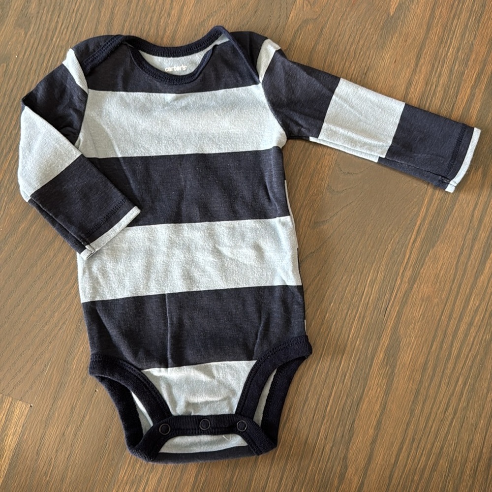Carter’s 6-Pack Long Sleeve Baby Bodysuits Blue White 3M Cotton EUC - Picture 3 of 14